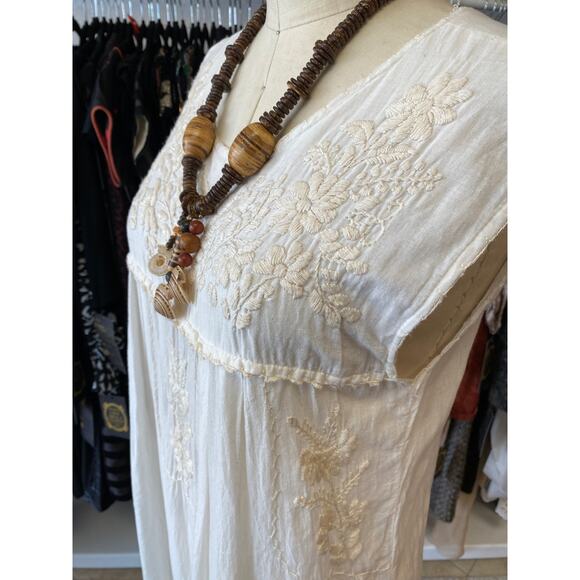 vintage 1970s embroidered ivory cotton Mexican dress puebla oaxacan tunic boho - Picture 11 of 13
